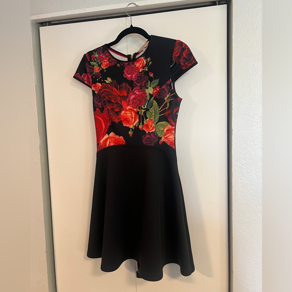 Ted Baker Black Dress With Red Floral Design
